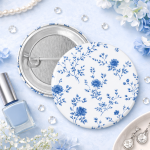 Pin Bros Buttons Tema Tiny Blue French Toile Floral Pattern Size 75mm